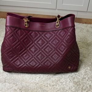 Tory Burch Fleming Triple Compartment Tote Burgandy